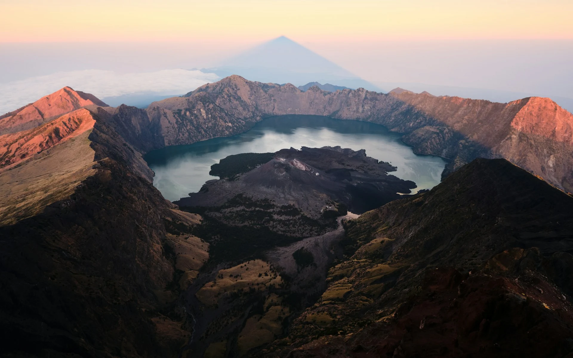 Rinjani caldera and lake viewed from the mountain