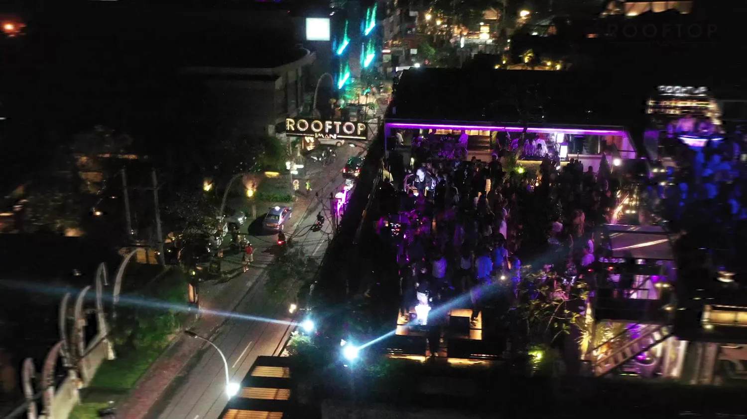 Illuminated private event venue at night