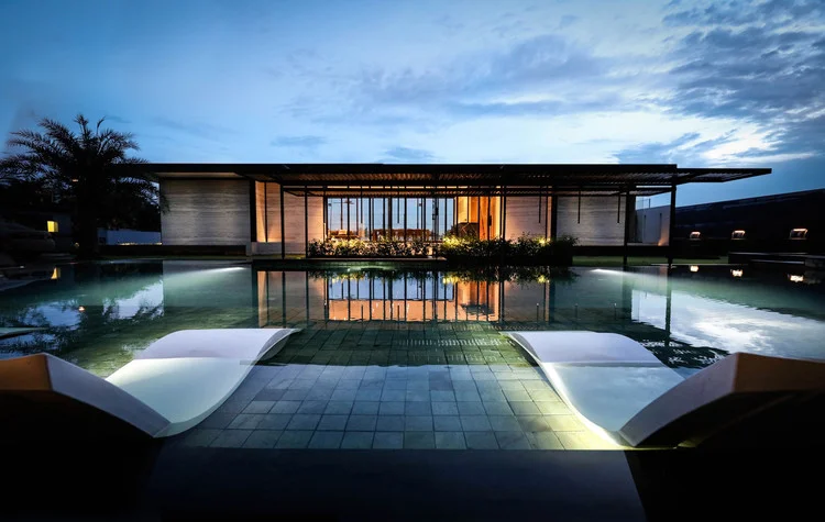 Contemporary private villa and reflecting pool