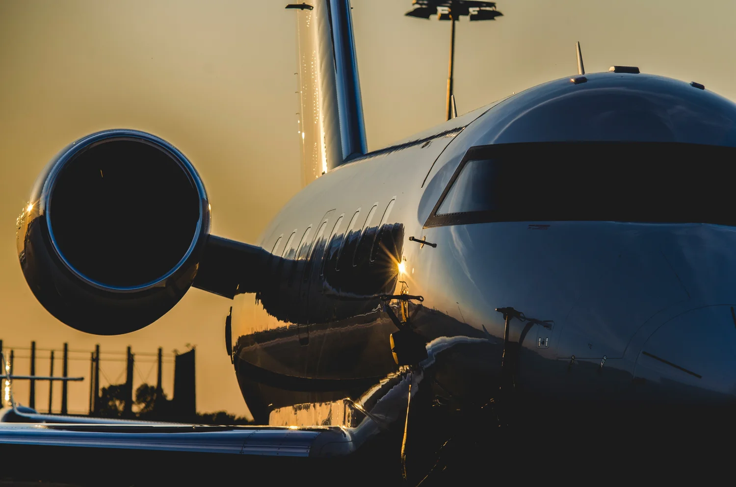 Private aircraft at sunset