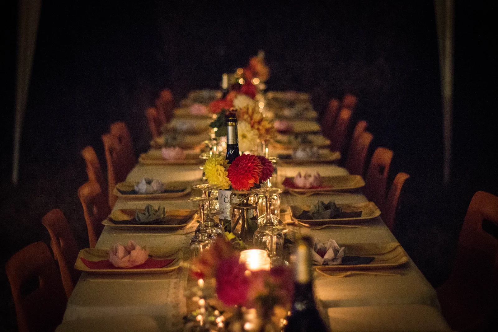 Candlelit private dinner table